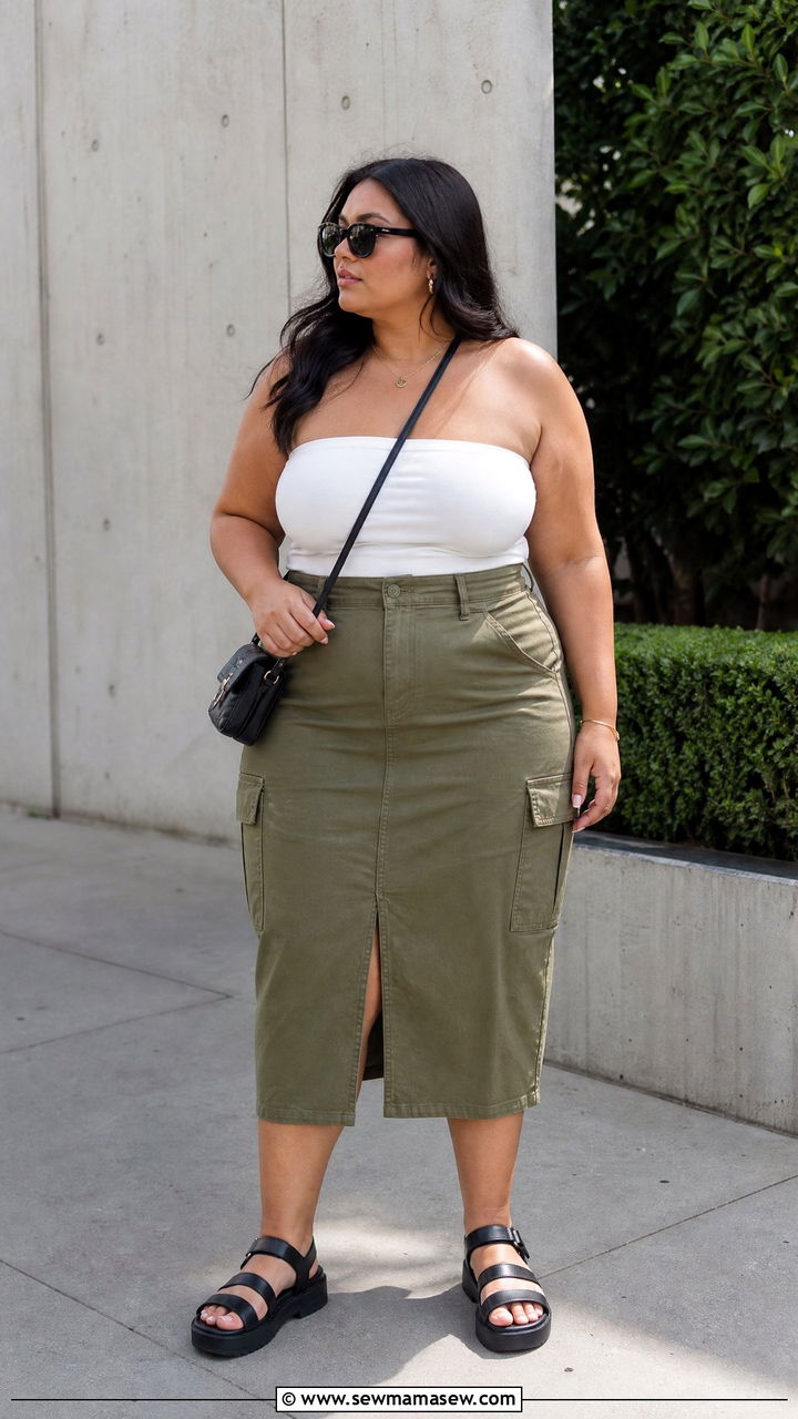 Plus Size Tube Top With Utility Skirt - 20 plus size tube top outfit ideas