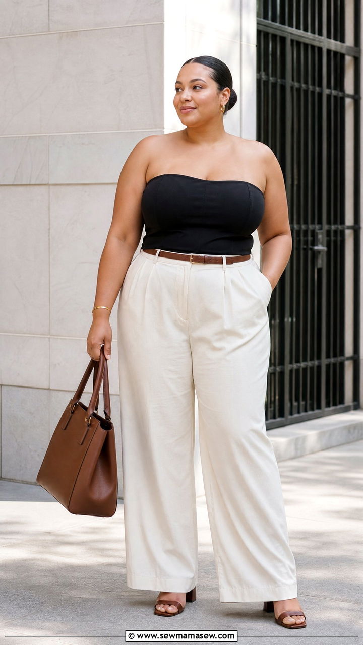 Plus Size Tube Top With Wide Leg Pants - 20 plus size tube top outfit ideas