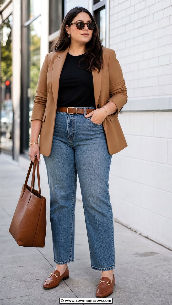 Plus Size Tucked In T Shirt With Blazer And Jeans - 20 plus size tucked in t shirt outfit ideas