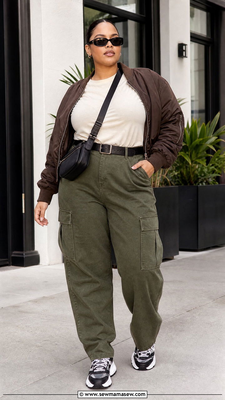 Plus Size Tucked In T Shirt With Cargo Pants - 20 plus size tucked in t shirt outfit ideas