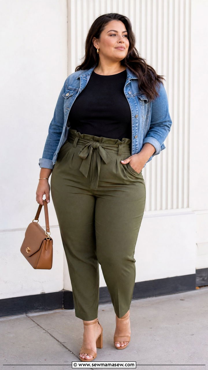 Plus Size Tucked In T Shirt With Paperbag Waist Pants - 20 plus size tucked in t shirt outfit ideas