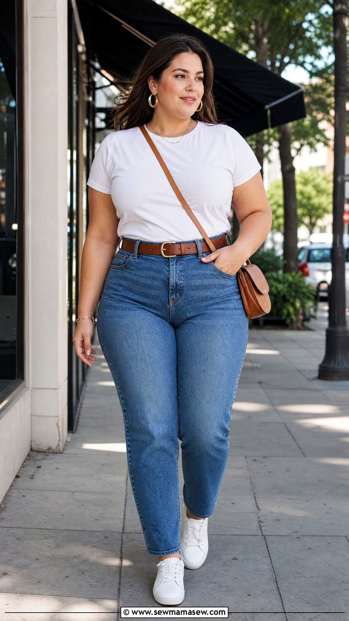 Plus Size Tucked In T Shirt With Straight Leg Jeans - 20 plus size tucked in t shirt outfit ideas