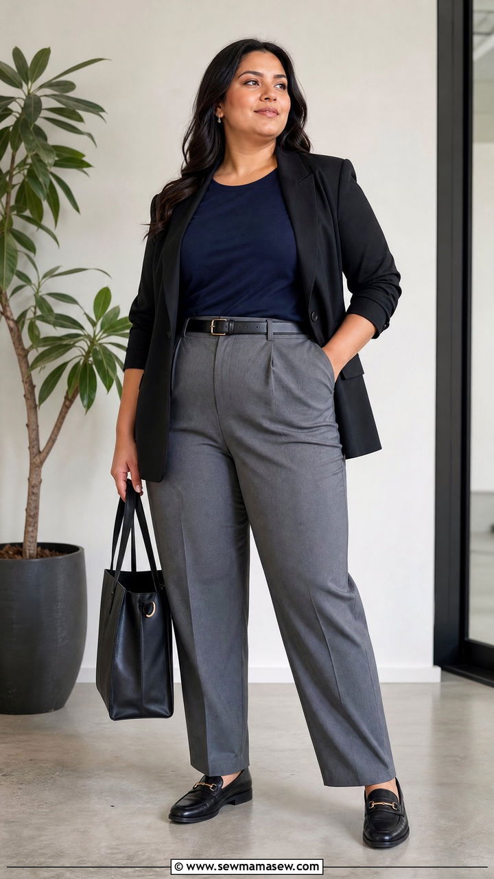 Plus Size Tucked In T Shirt With Tailored Trousers - 20 plus size tucked in t shirt outfit ideas