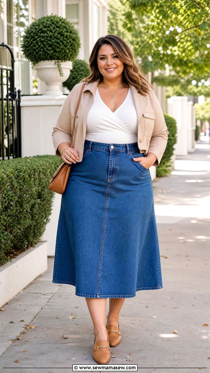 Plus Size Tummy Control Top With A Line Skirt - 20 plus size tummy control top outfit ideas