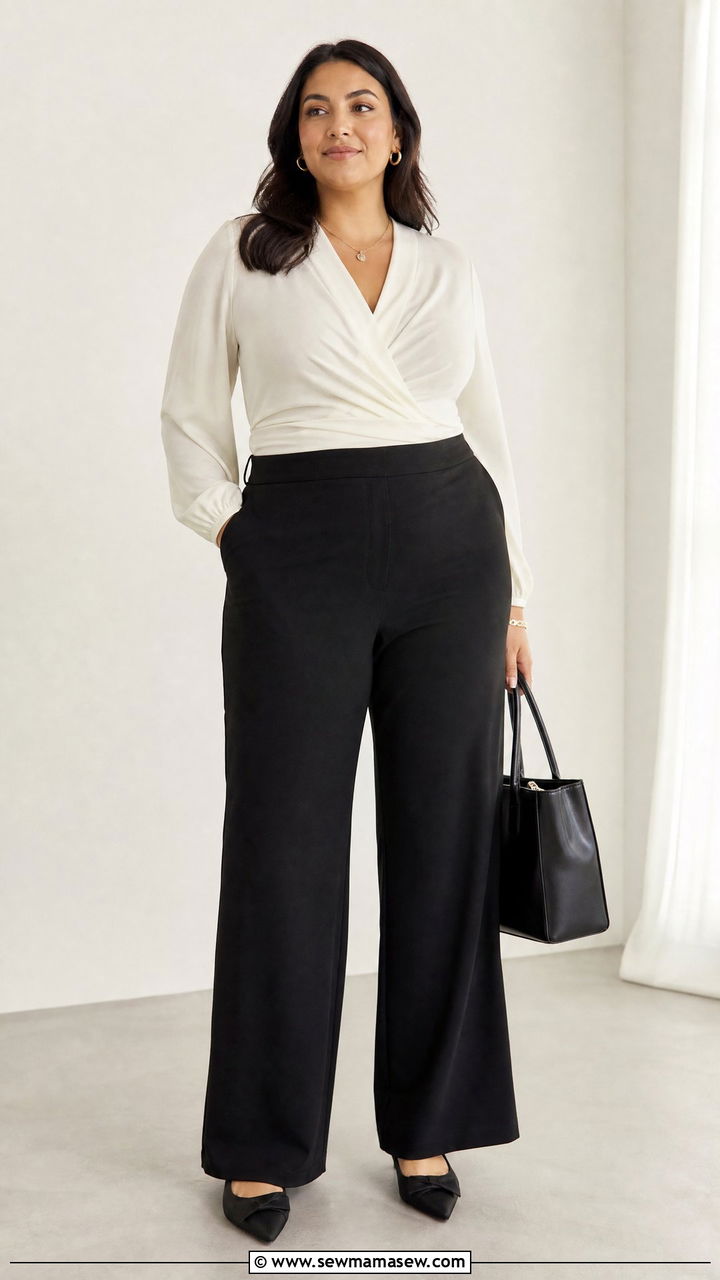 Plus Size Tummy Control Top With Black Trousers - 20 plus size tummy control top outfit ideas