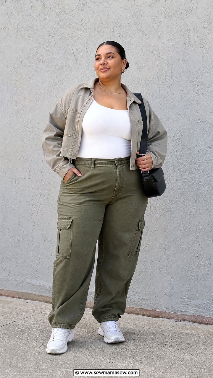 Plus Size Tummy Control Top With Cargo Pants - 20 plus size tummy control top outfit ideas