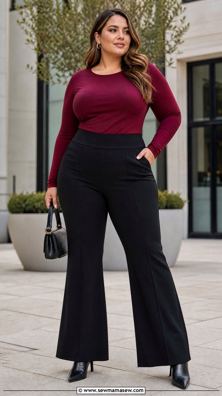 Plus Size Tummy Control Top With Flare Pants - 20 plus size tummy control top outfit ideas