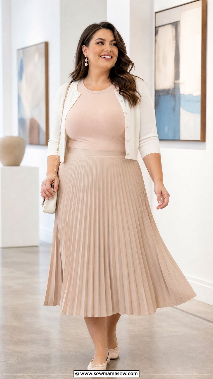 Plus Size Tummy Control Top With Pleated Skirt - 20 plus size tummy control top outfit ideas