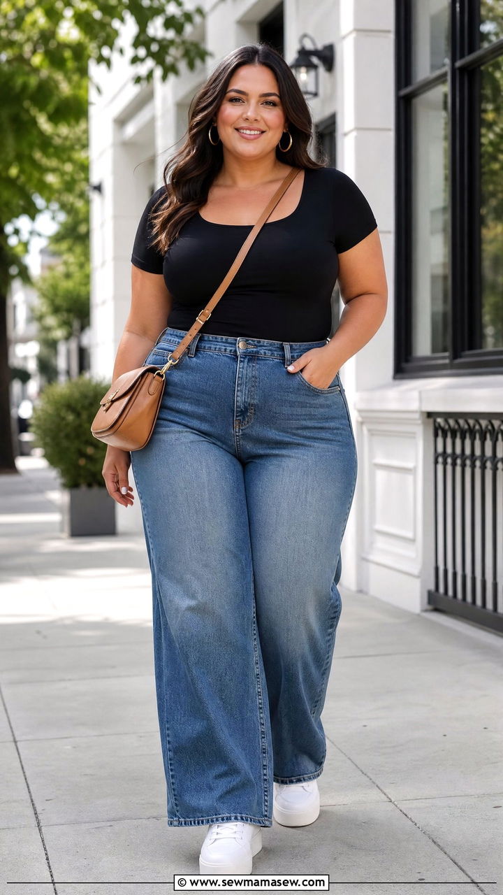 Plus Size Tummy Control Top With Wide Leg Jeans - 20 plus size tummy control top outfit ideas