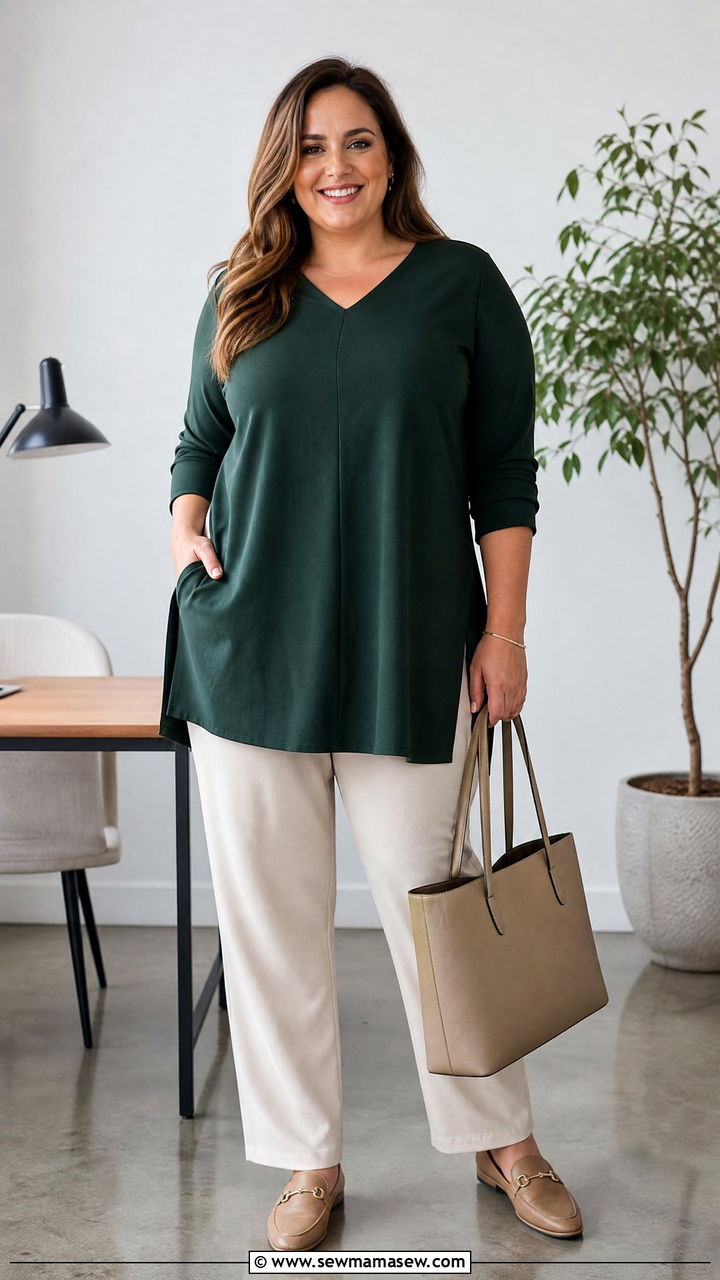 Plus Size Tunic And Straight Leg Pants Outfit - 20 plus size outfits for inverted triangle shape