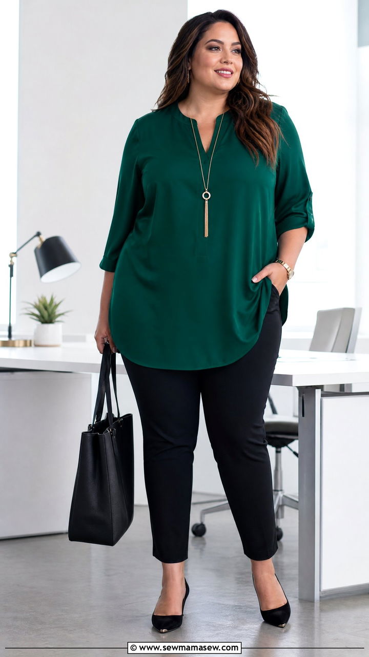 Plus Size Tunic Blouse And Slim Pants Outfit - 20 plus size outfits for work moms