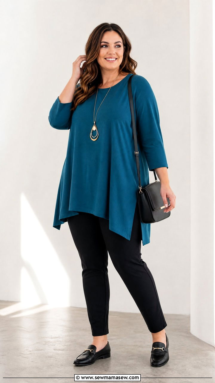 Plus Size Tunic Top And Slim Pants Outfit - 20 plus size outfits to hide tummy