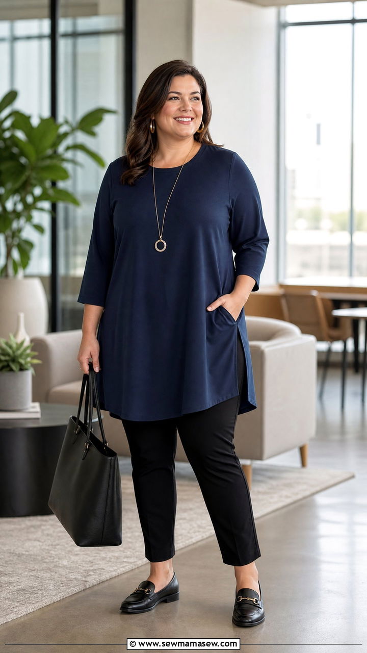 Plus Size Tunic Top And Slim Pants Outfit - 20 plus size office tops outfit ideas