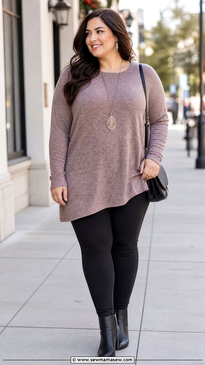 Plus Size Tunic Top With Black Leggings - 20 plus size tunic top outfit ideas
