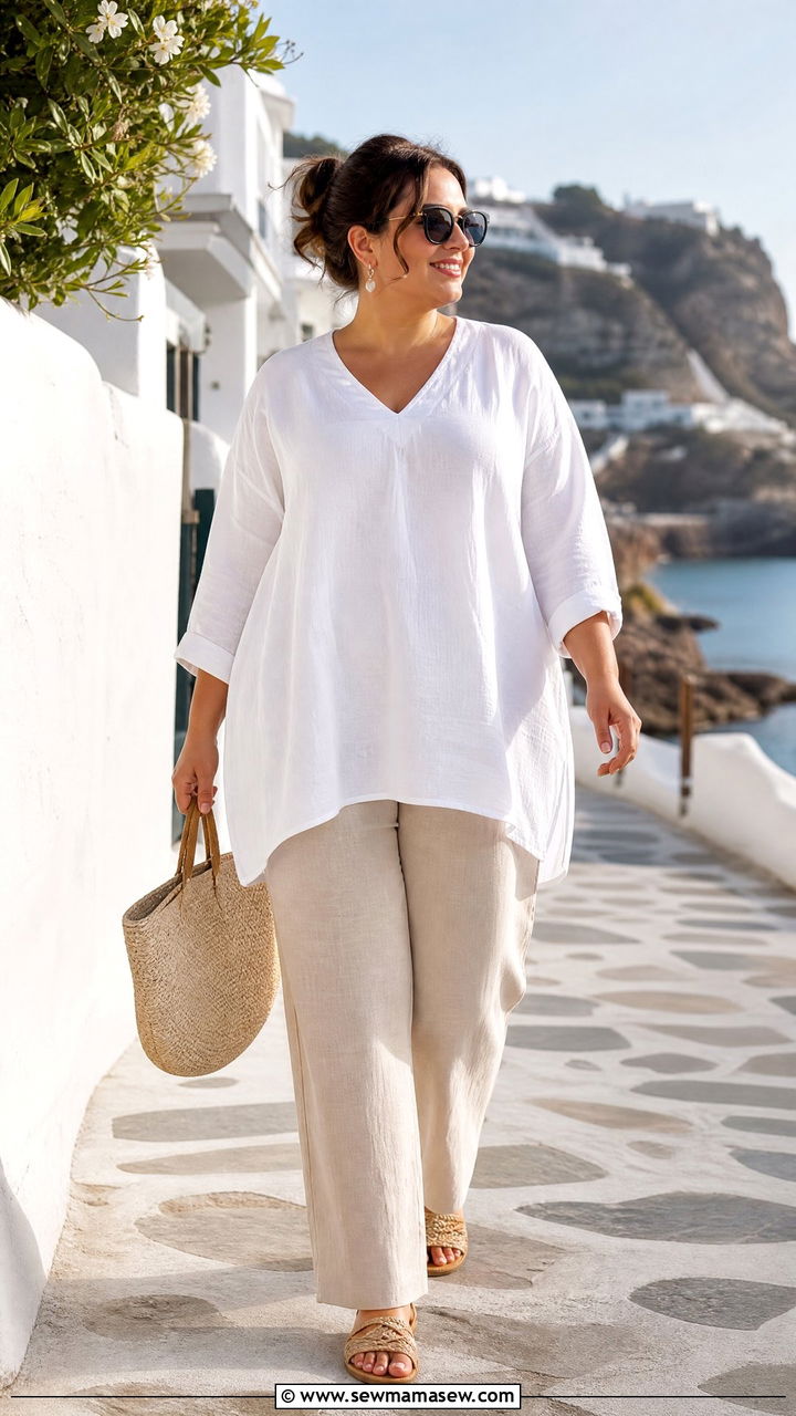 Plus Size Tunic Top With Linen Pants - 20 plus size tunic top outfit ideas