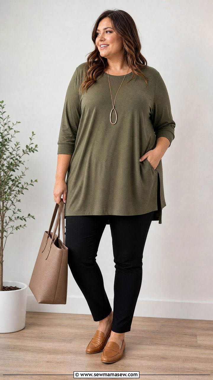 Plus Size Tunic Top With Slim Pants - 20 plus size off duty top outfit ideas