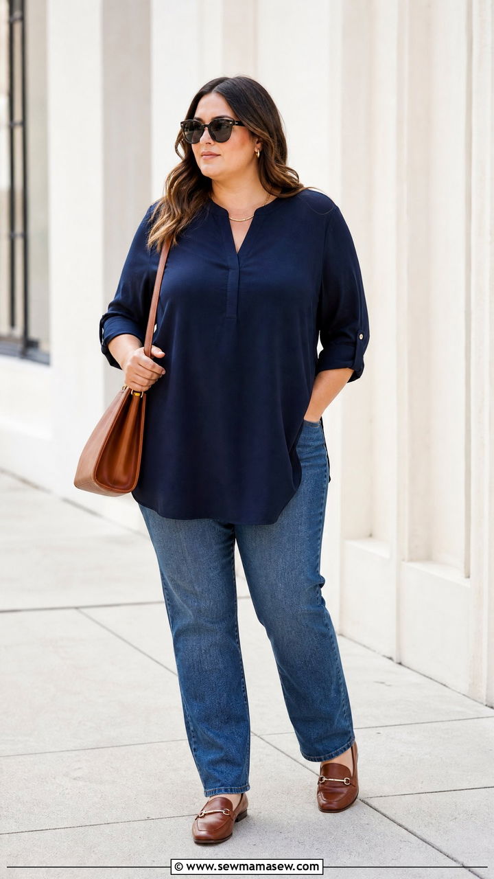 Plus Size Tunic Top With Straight Leg Jeans - 20 plus size tunic top outfit ideas