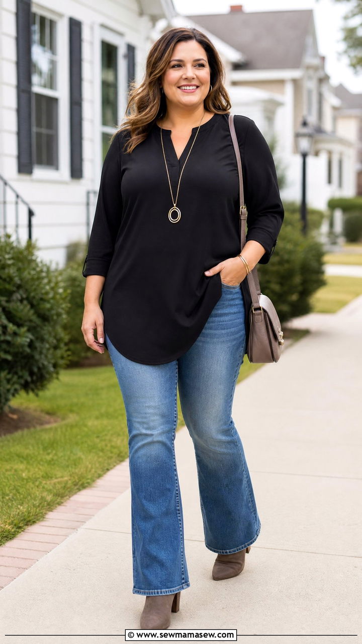 Plus Size Tunic With Bootcut Jeans Outfit - 20 plus size outfits for broad shoulders