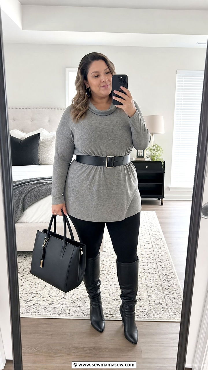 Plus Size Tunic With Waist Belt Outfit - 20 plus size outfits to accentuate waist