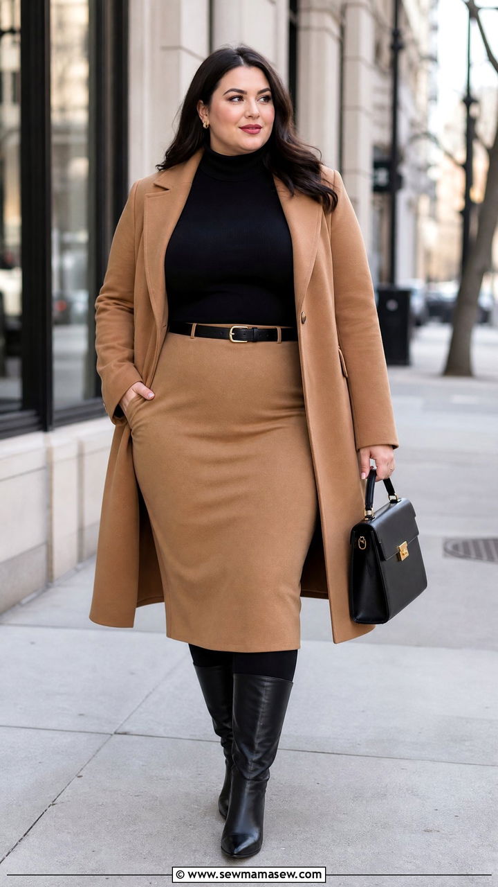 Plus Size Turtleneck And Midi Skirt Outfit - 20 plus size cold weather outfit ideas