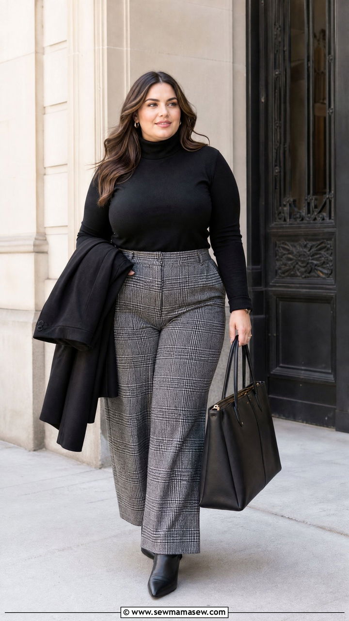 Plus Size Turtleneck And Plaid Pants Outfit - 20 plus size outfits for work moms