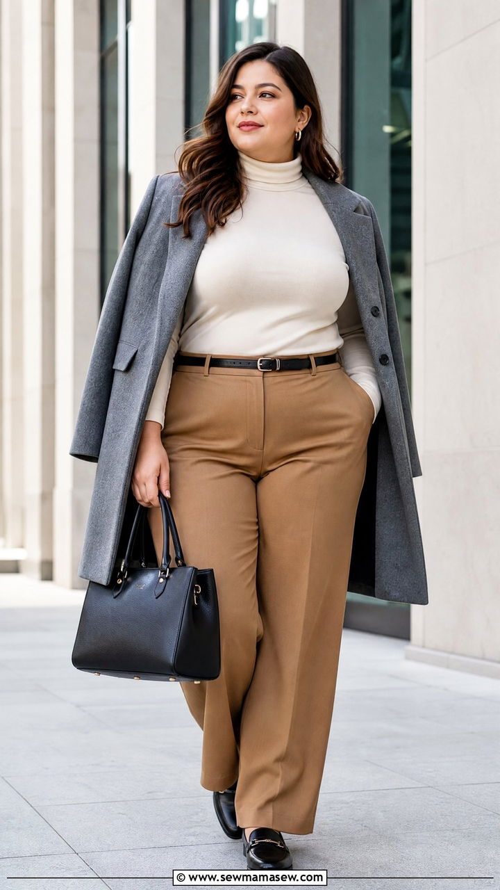 Plus Size Turtleneck And Trousers Outfit - 20 plus size fall outfits