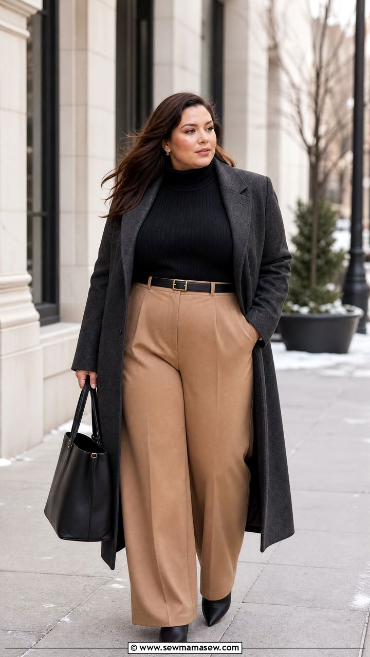 Plus Size Turtleneck And Wide Leg Pants Work Outfit - 20 plus size winter outfit ideas for work