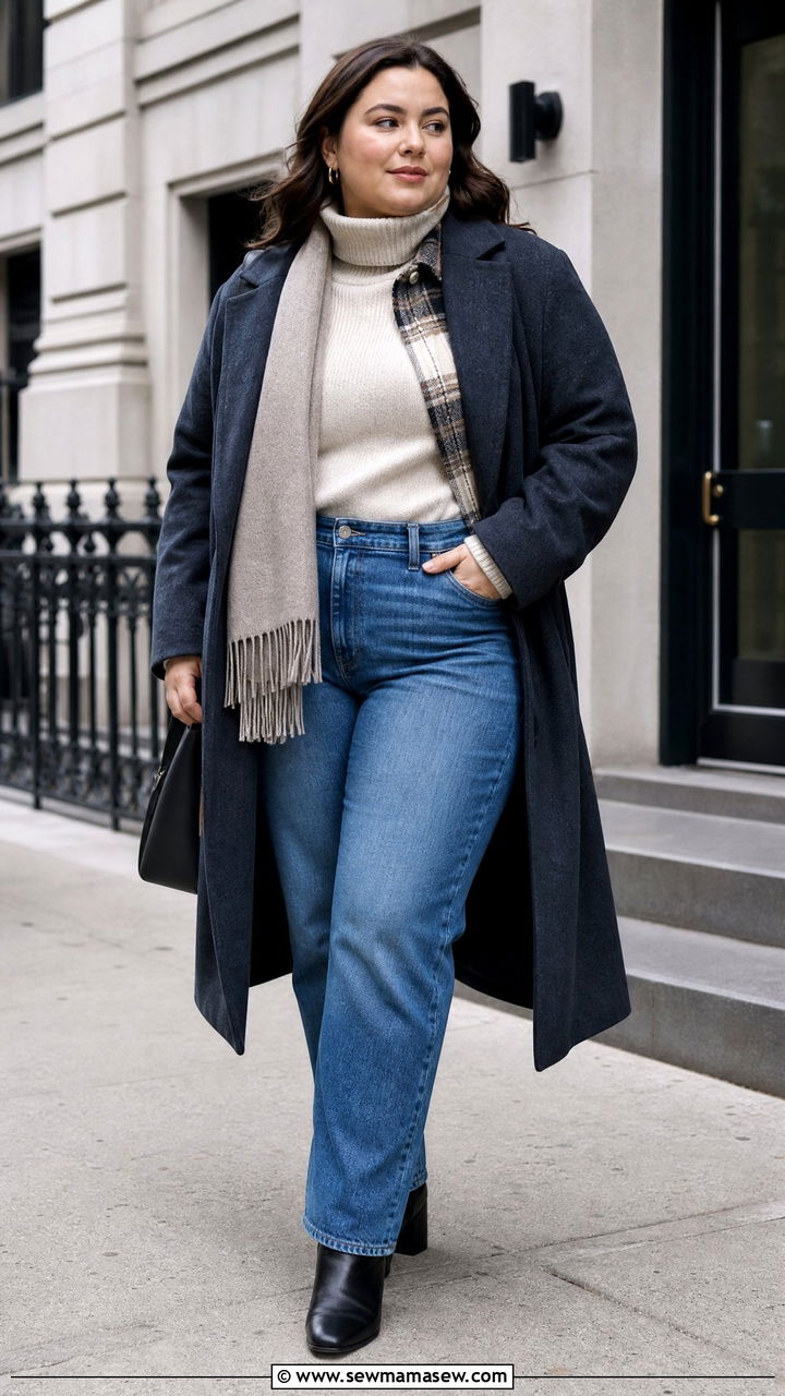 Plus Size Turtleneck Jeans Winter Outfit - 20 plus size layered winter outfits