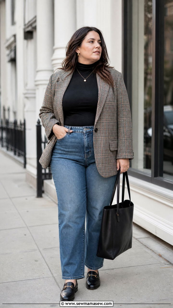 Plus Size Turtleneck Sweater With Blazer And Jeans - 20 plus size turtleneck sweater outfit ideas