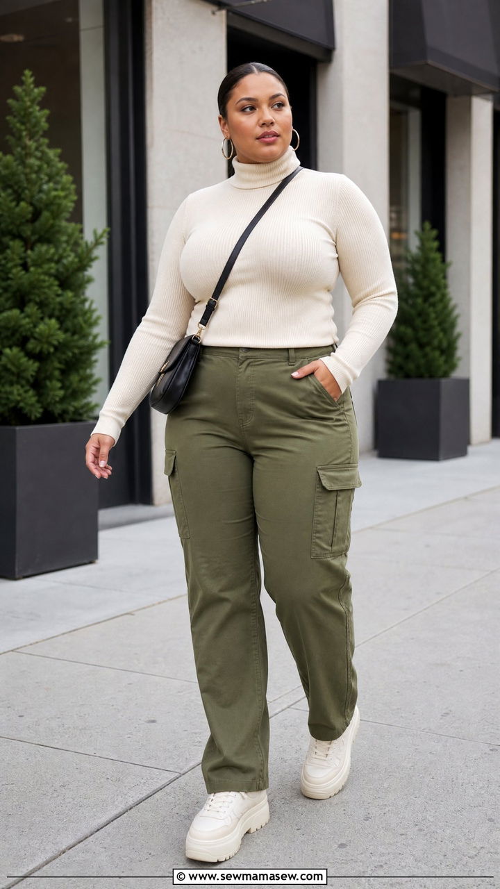 Plus Size Turtleneck Sweater With Cargo Pants - 20 plus size turtleneck sweater outfit ideas