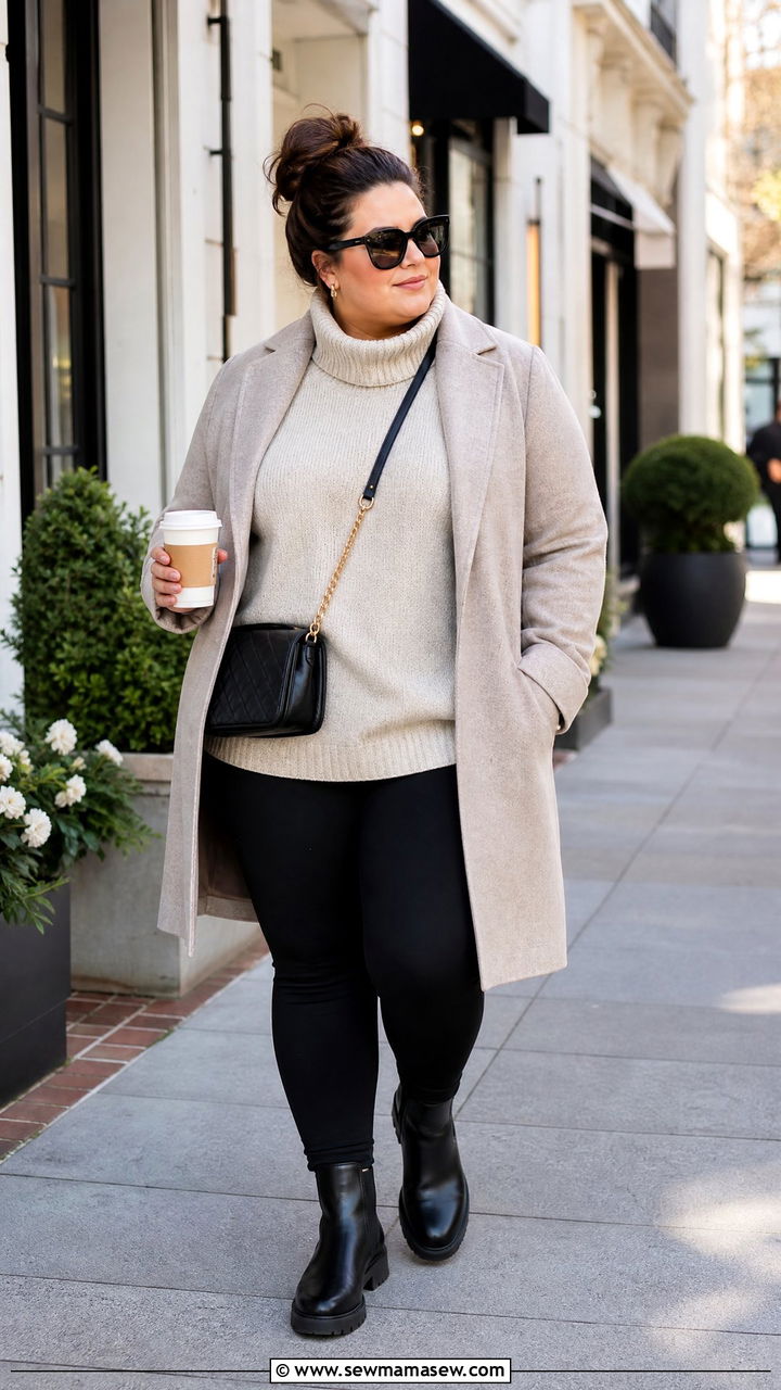 Plus Size Turtleneck Sweater With Leggings And Boots - 20 plus size turtleneck sweater outfit ideas
