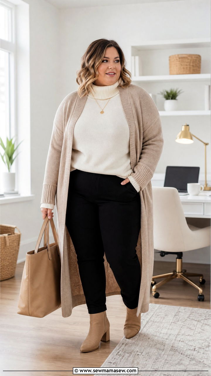 Plus Size Turtleneck Sweater With Long Cardigan - 20 plus size turtleneck sweater outfit ideas