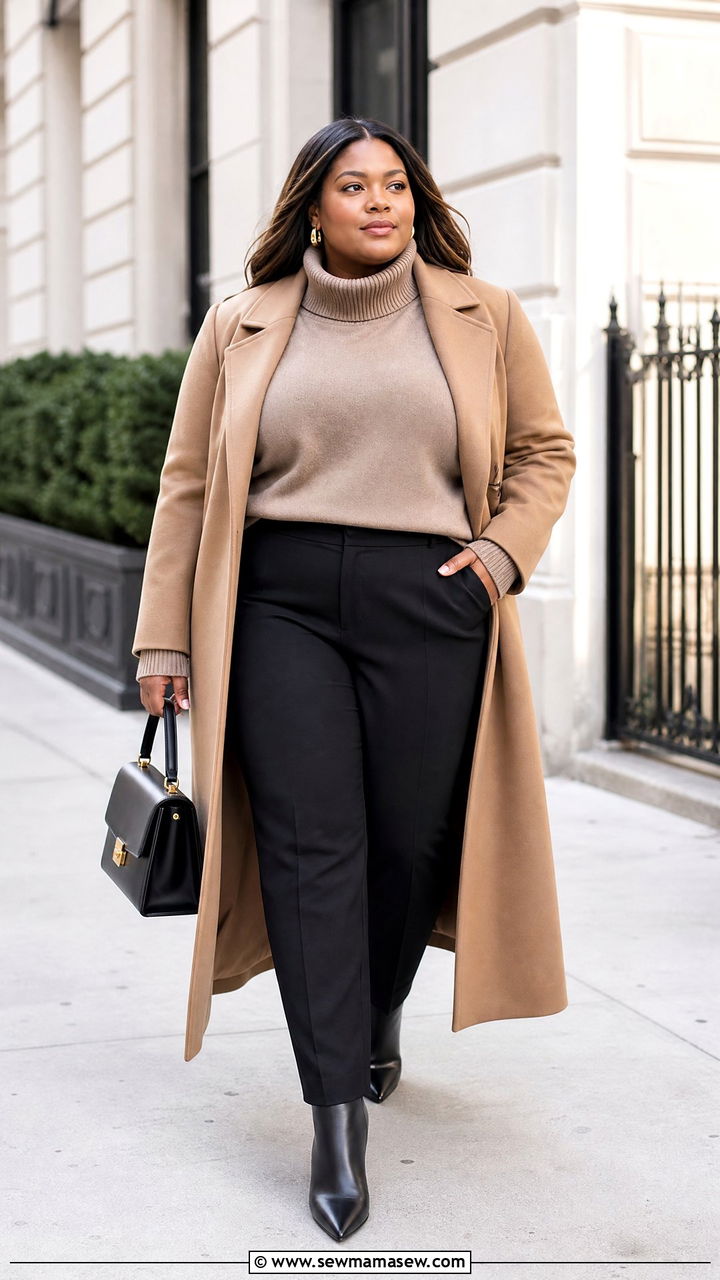 Plus Size Turtleneck Sweater With Long Coat - 20 plus size turtleneck sweater outfit ideas