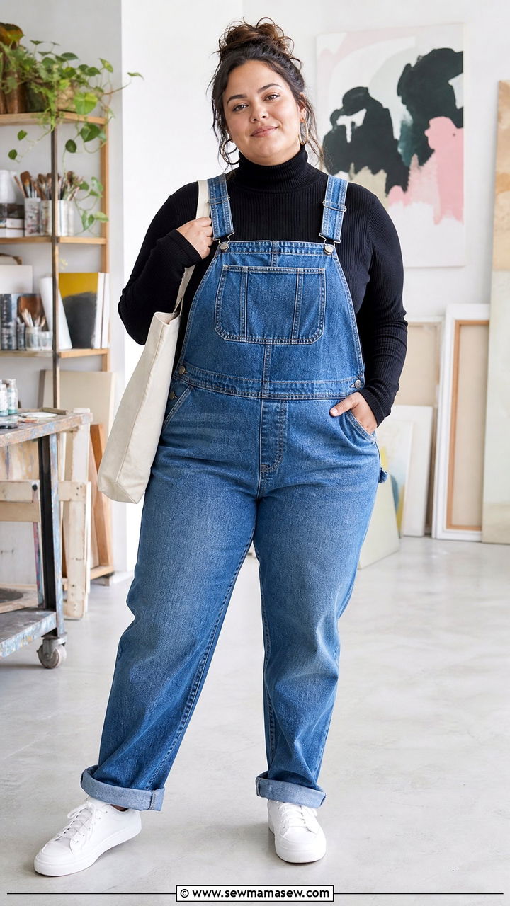 Plus Size Turtleneck Sweater With Overalls - 20 plus size turtleneck sweater outfit ideas