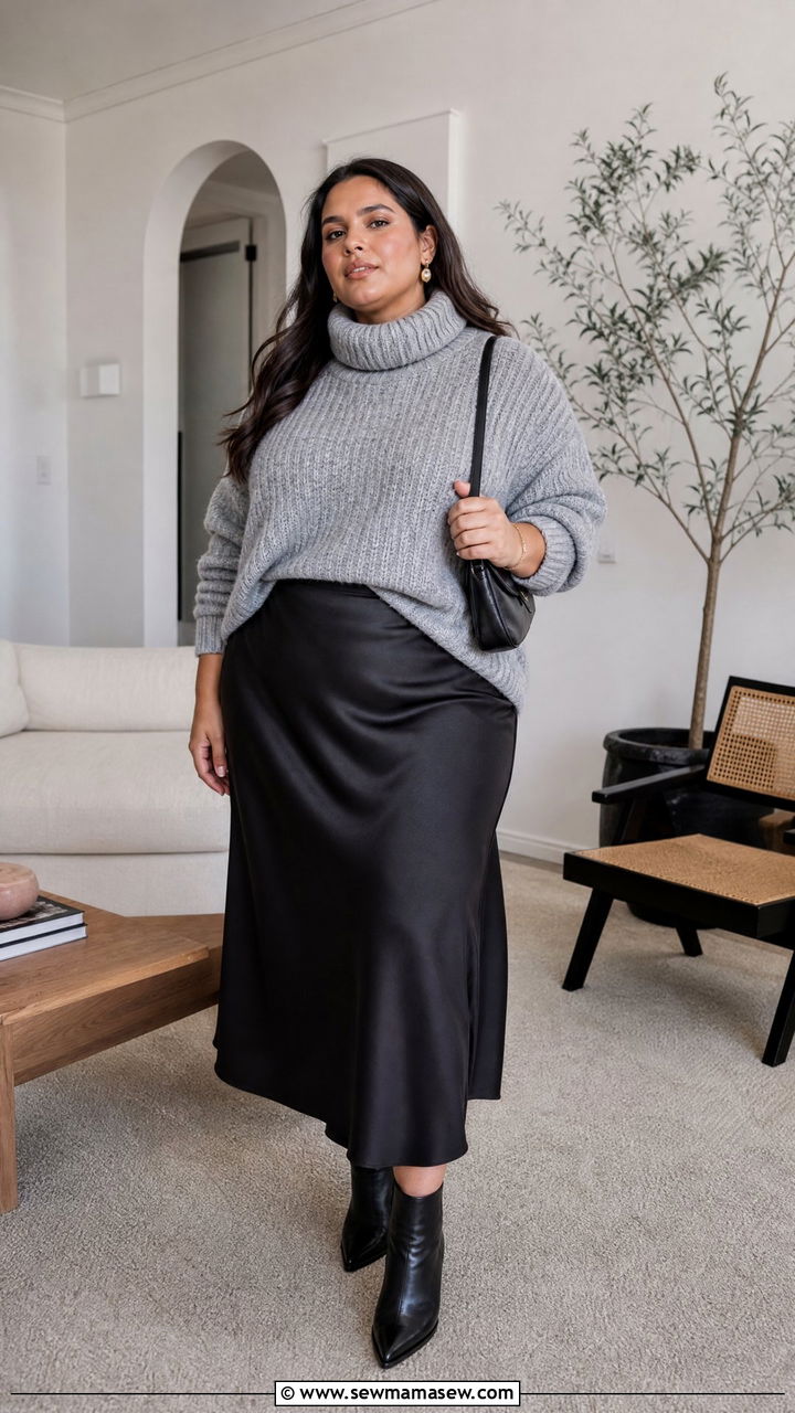 Plus Size Turtleneck Sweater With Slip Skirt - 20 plus size turtleneck sweater outfit ideas