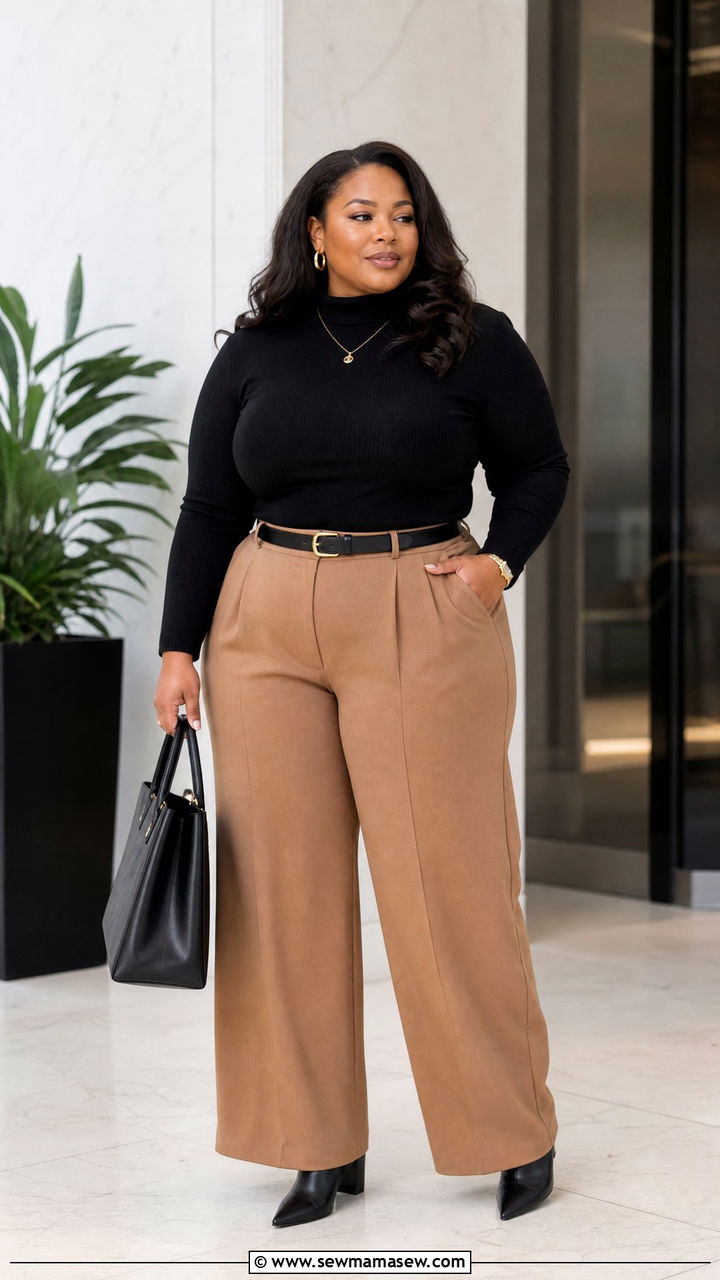 Plus Size Turtleneck Sweater With Wide Leg Pants - 20 plus size turtleneck sweater outfit ideas