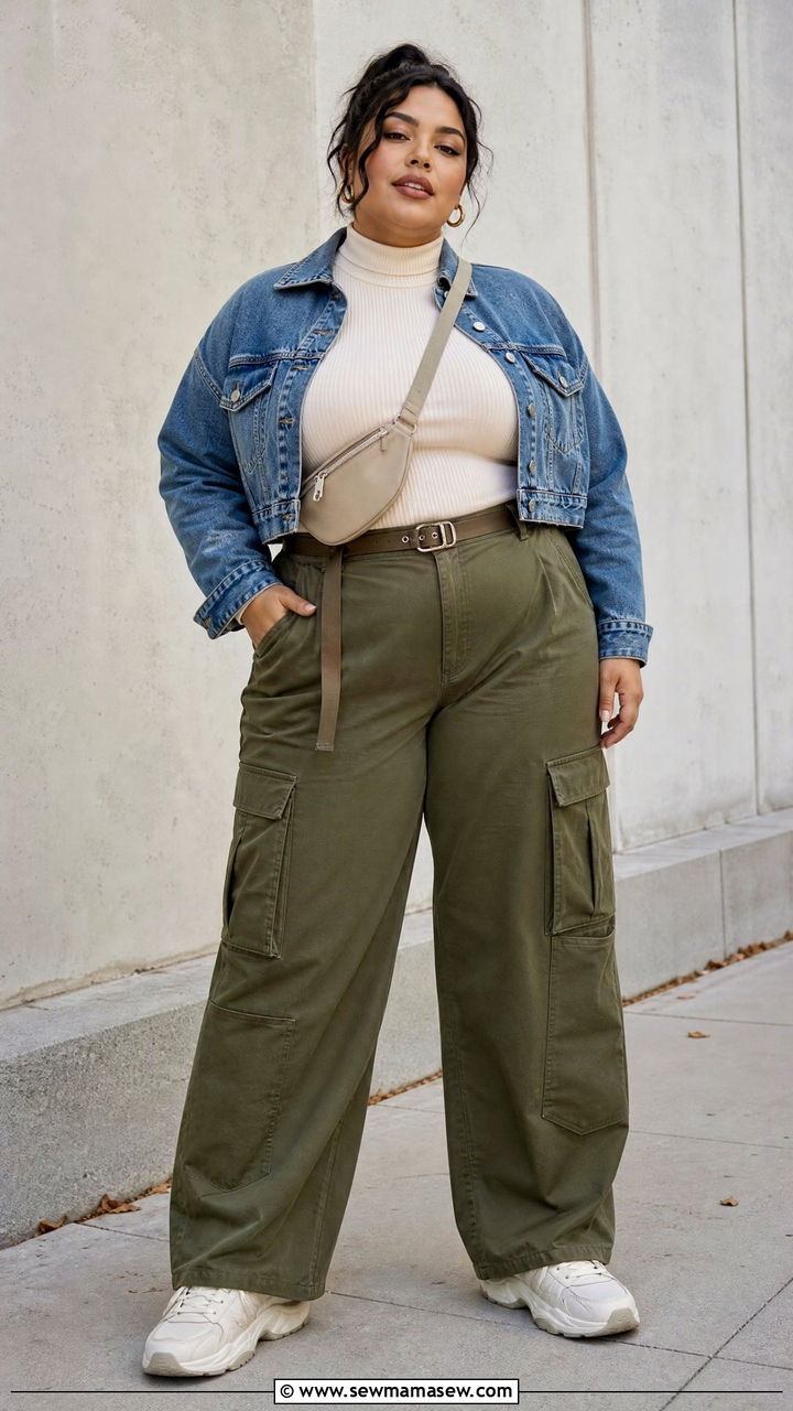 Plus Size Turtleneck Top With Cargo Pants - 20 plus size turtleneck top outfit ideas