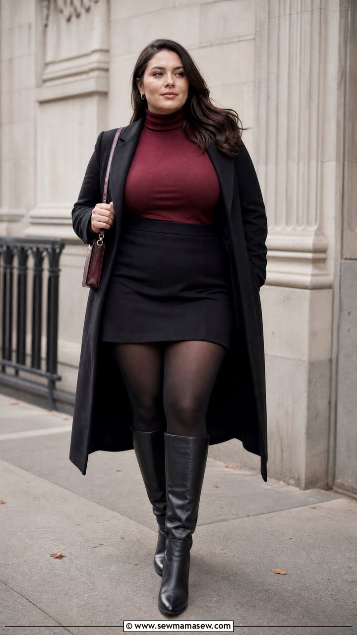 Plus Size Turtleneck Top With Mini Skirt And Tights - 20 plus size turtleneck top outfit ideas