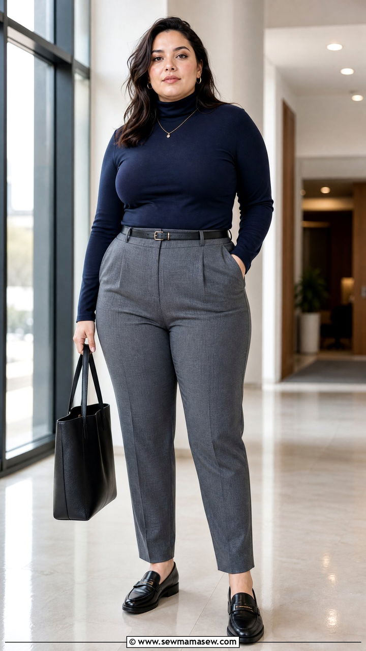 Plus Size Turtleneck Top With Suit Pants - 20 plus size turtleneck top outfit ideas