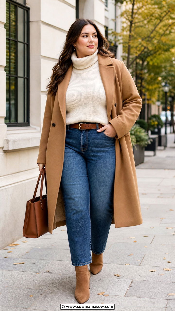 Plus Size Turtleneck With Straight Leg Jeans - 20 plus size cozy fall outfits