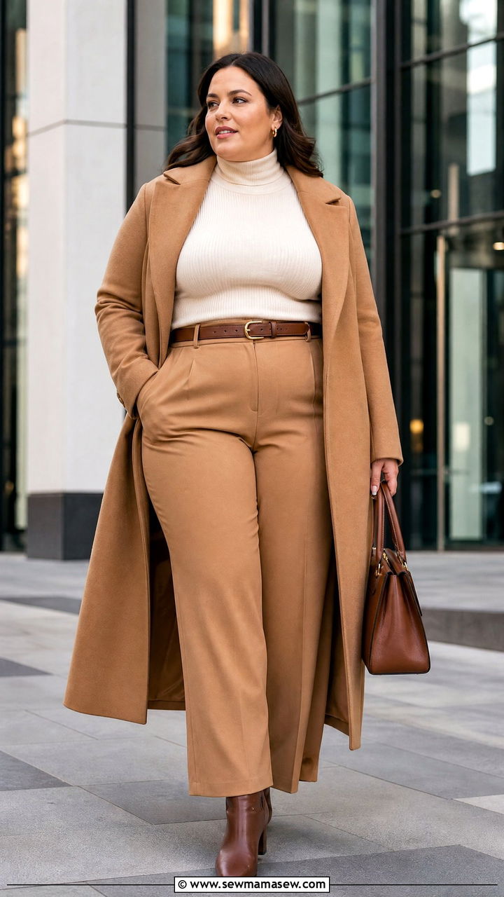 Plus Size Turtleneck With Trousers And Sock Boots - 20 plus size fall outfit ideas with boots