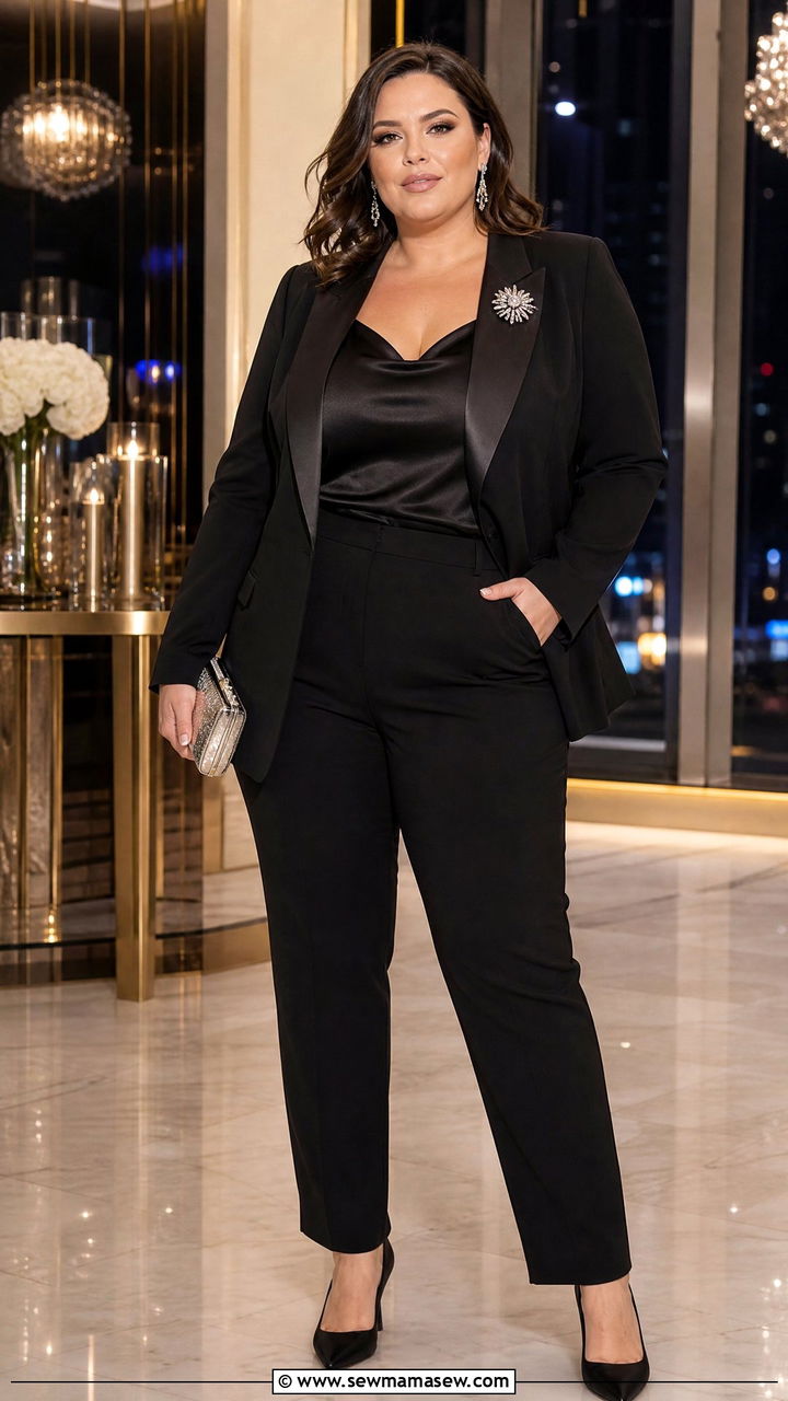 Plus Size Tuxedo Blazer And Trousers Outfit - 20 plus size new years eve outfit ideas