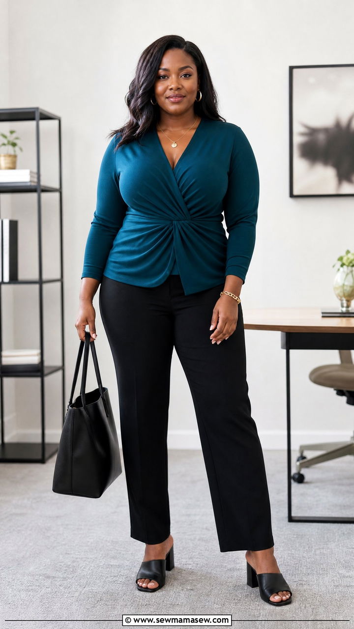 Plus Size Twist Front Top With Black Pants - 20 plus size twist front top outfit ideas