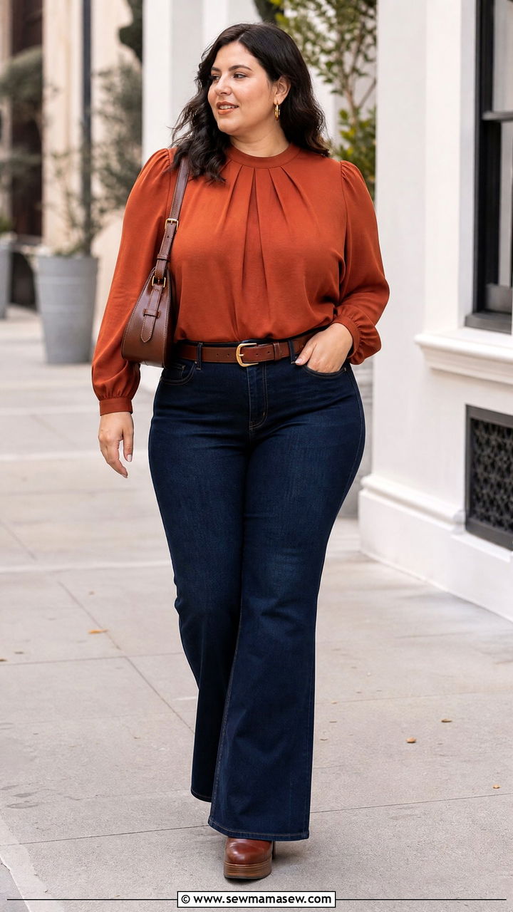 Plus Size Twist Front Top With Flare Jeans - 20 plus size twist front top outfit ideas