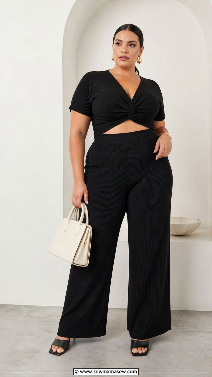 Plus Size Twist Front Top With Matching Set Bottoms - 20 plus size twist front top outfit ideas