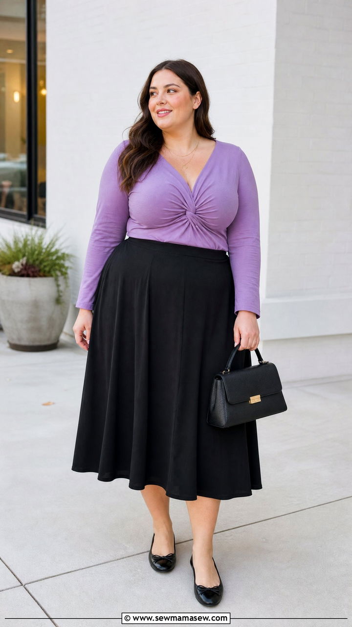 Plus Size Twist Front Top With Midi Skirt - 20 plus size twist front top outfit ideas