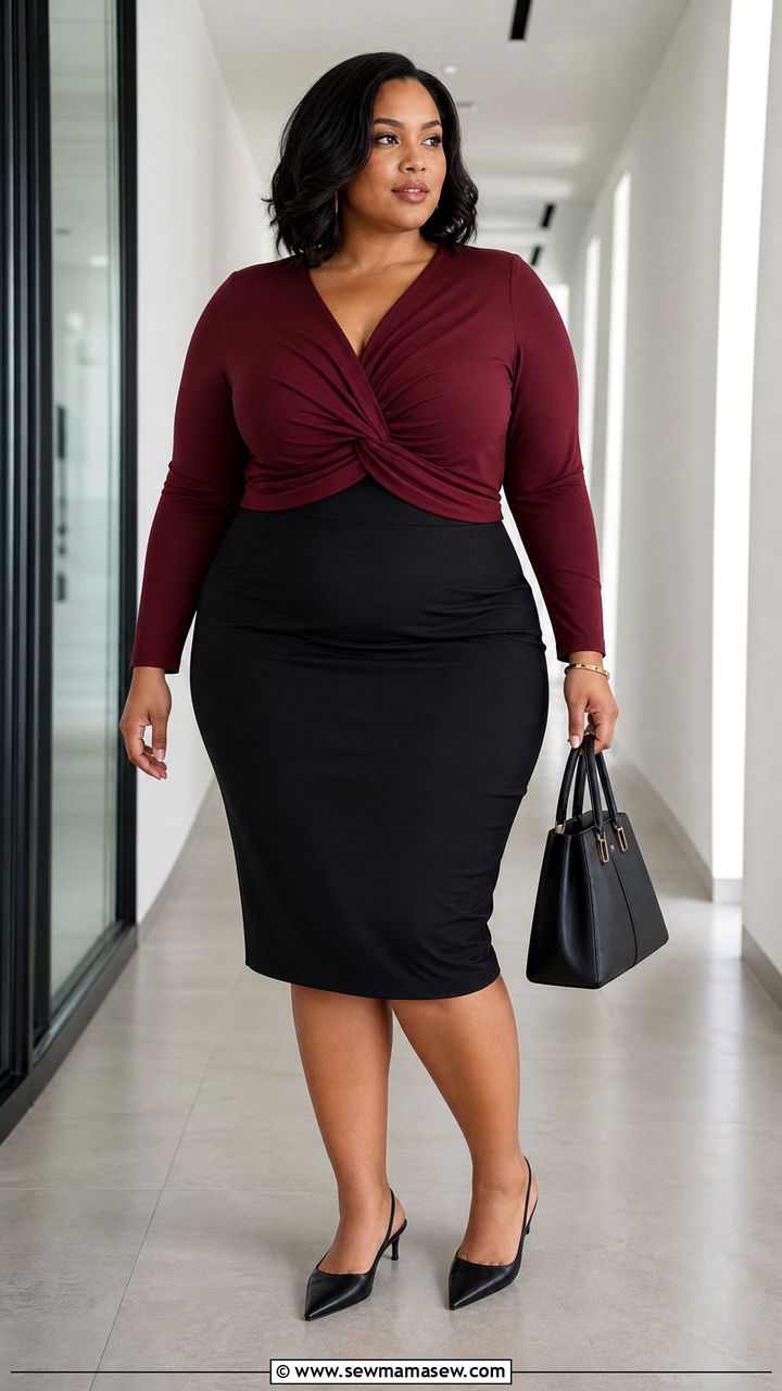 Plus Size Twist Front Top With Pencil Skirt - 20 plus size twist front top outfit ideas