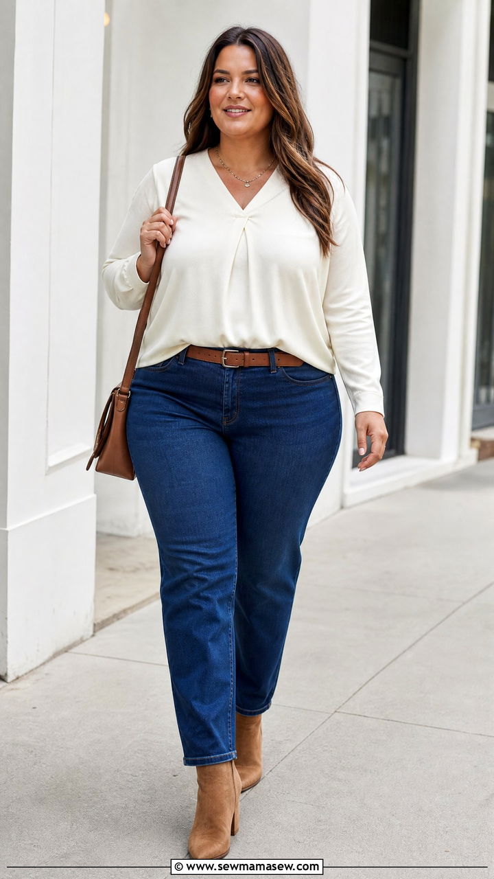 Plus Size Twist Front Top With Straight Leg Jeans - 20 plus size twist front top outfit ideas