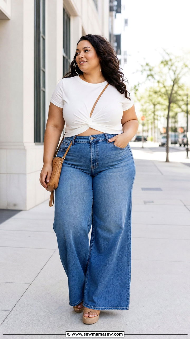 Plus Size Twist Front Top With Wide Leg Jeans - 20 plus size twist front top outfit ideas