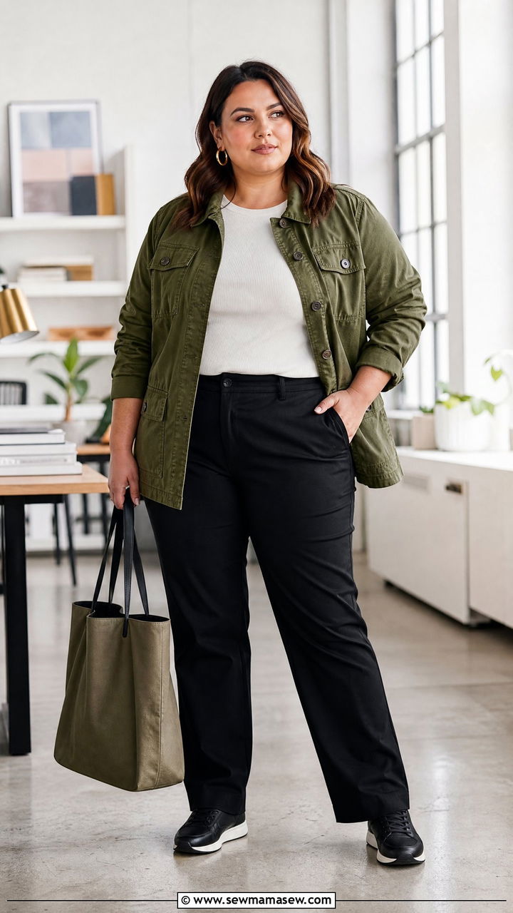 Plus Size Utility Jacket And Work Pants Outfit - 20 plus size outfits for work moms